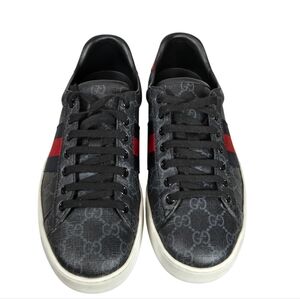 Gucci Ace GG Supreme Canvas Sneakers Black Web Stripe US 9 EU 43 429445